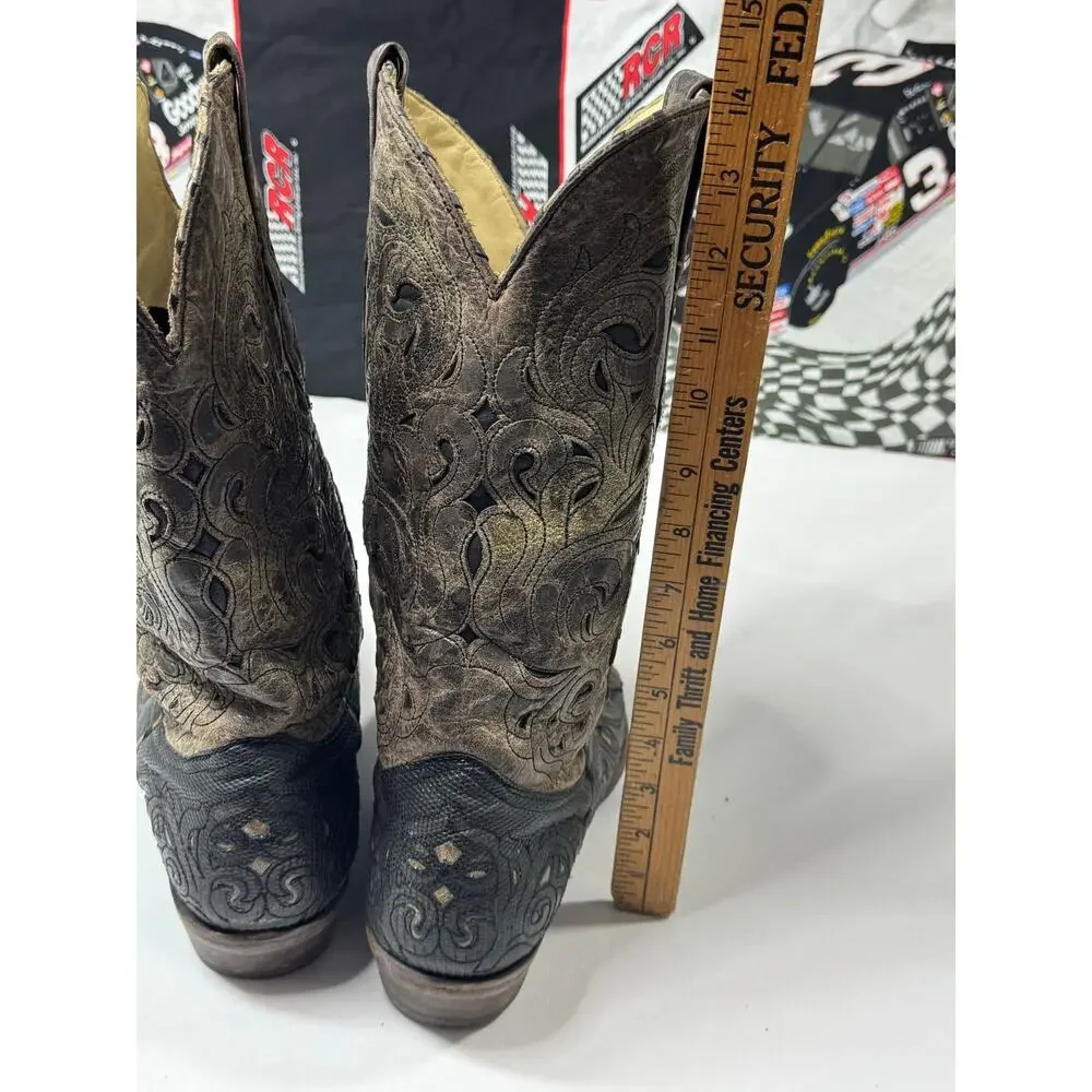 Vintage CORRAL Mens 10.5 Black Brown Leather Cowboy Boots Classic Western